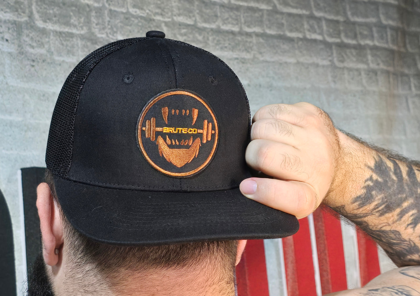 Brute Co Round Black, Brown and Orange Logo Snapback
