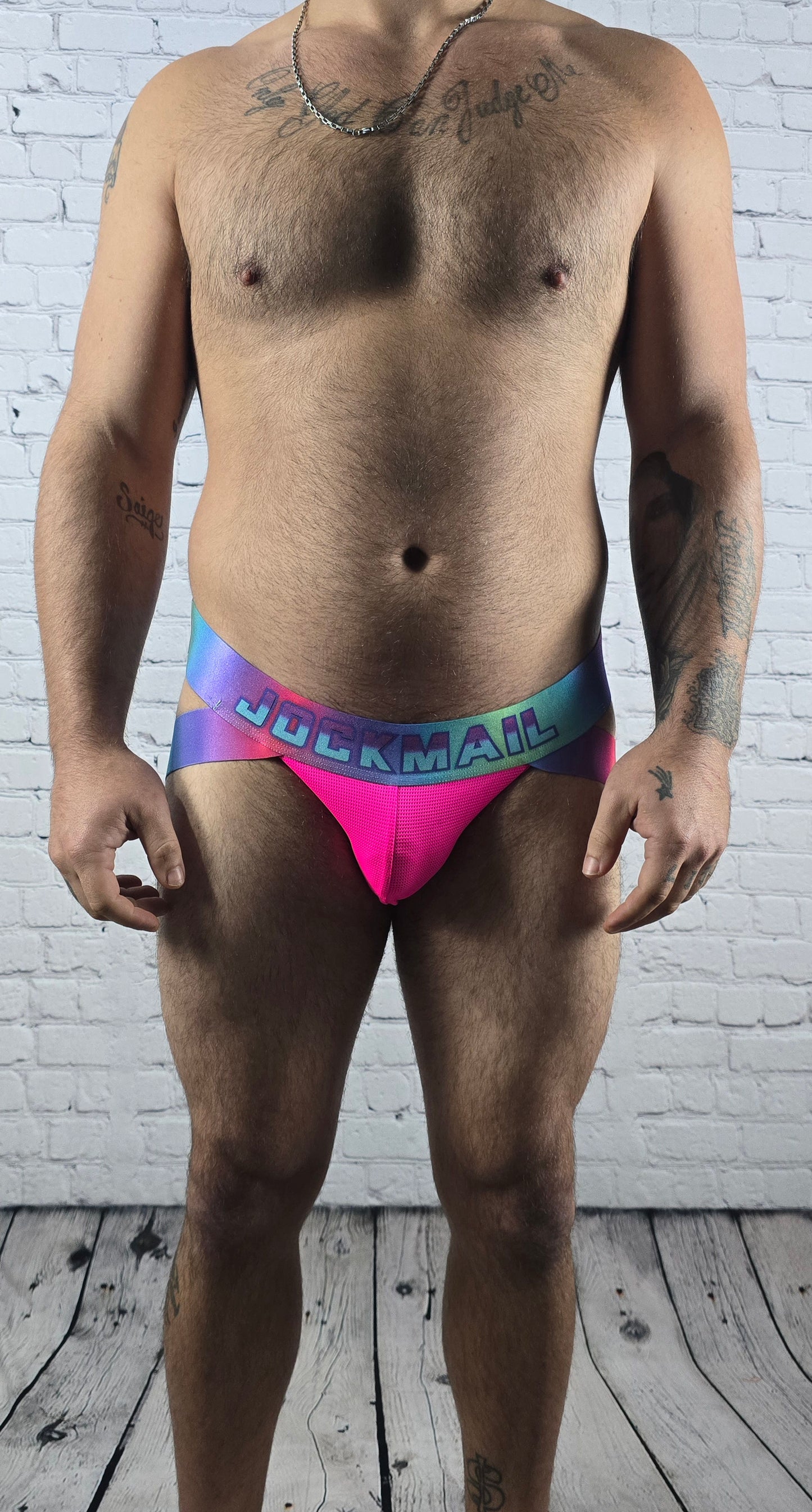 Pink Multicolor Band Jockmail Jockstrap