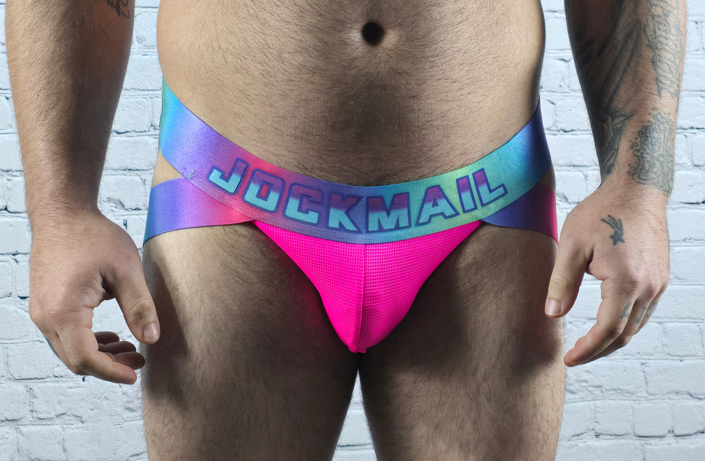 Pink Multicolor Band Jockmail Jockstrap