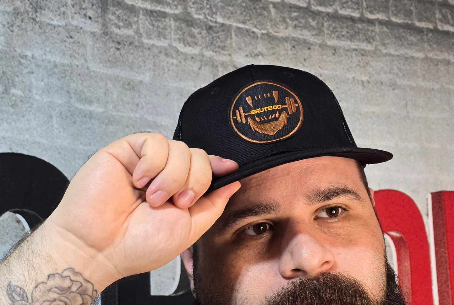 Brute Co Round Black, Brown and Orange Logo Snapback